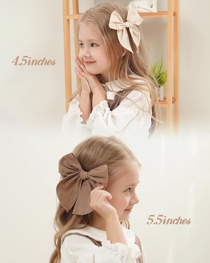 5.5 Inch 20PCS Baby Girls Fable Hair Bows Clips Cotton Linen Alligator Hair Clips Large Neutral Handmade Hair Accessories Bows for Girls Toddlers Kids by doboi