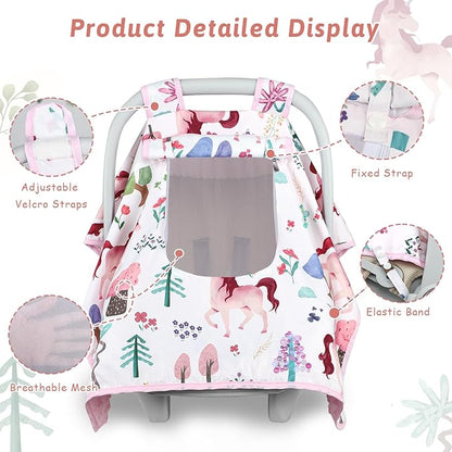 Car Seat Cover Baby,Man Fai Sky Infant Car Seat Covers Girl with Breathable Mesh Peep Window,Windproof and Peek-Proof Newborn Carrier Canopy for 4 Seasons,Pink