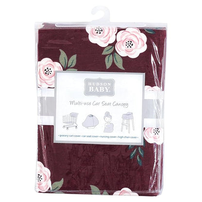Hudson Baby Unisex Baby Multi-use Car Seat Canopy, Burgundy Floral, One Size