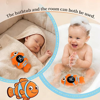 Baby Bath Thermometer, with LED Display and Temperature Warning,Kids' Bathroom Safety Products, Newborn Bath Safety Toy Thermometer (Clownfish)