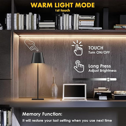 2 Pack LED Cordless Table Lamp with RGB & Stepless Dimming Rechargeable Battery Desk lamp 3W 5000mAh Battery Operated with Modern Portable Table Light for Indoor/Outdoor IP54 Waterproof (Black)