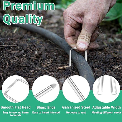 Landscape Staples, 100 Pack 4/6/8/10 Inch 11 Gauge Galvanized Garden Staples, Landscape Stakes for Gardening, Garden Yard Lawn Ground Stakes for Securing Weed Barrier Fabric, Irrigation Tubing, Fence