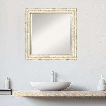 Amanti Art White Bathroom Mirror for Over Sink, 25x25 Country White Wash Square Vanity Mirror, Medium Country Rustic Wood Frame, Hangs Horizonally and Vertically, Bathroom Wall Decor, Beveled Edge