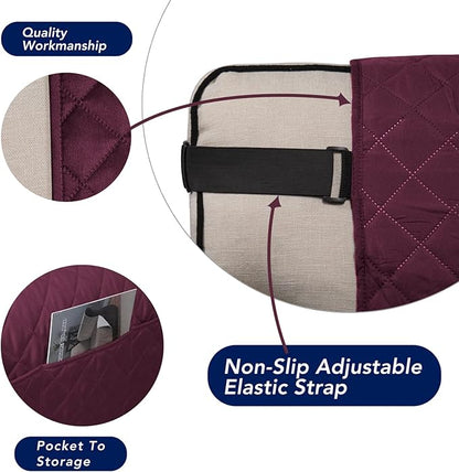 PureFit Reversible Sofa Couch Cover Water Resistant Couch Covers for 3 Cushion, Washable Furniture Cover with Non-Slip Foam and Adjustable Strap for Dogs, Pets (Oversized Sofa, Wine/Beige)