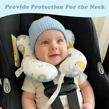 Baby Reversible Travel Pillow for Car Seat & Stroller, Lightweight U-Shaped Comfort Seat Accessory, Elephant Design