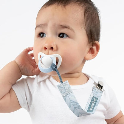 BooginHead by Infantino PaciGrip 2-Pack Pacifier Clips – Universal Fit, Gentle on Clothes, Keeps Pacifiers Clean & Close, Ages 0-36 Months, Blue Arrows