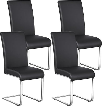 Yaheetech Dining Chairs Set of 4 Modern Faux Leather Upholstered Dining Room Chairs with High Back and Metal Chrome Legs for Kitchen/Living Room/Restaurant, Black