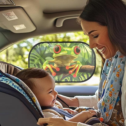 Bulopur Cute Frog Car Window Covers 2 Pack Car Shades for Back Windows Baby UV Protection Breathable Window Shade Baby in Car Universal Fit Mesh Car Window Shades