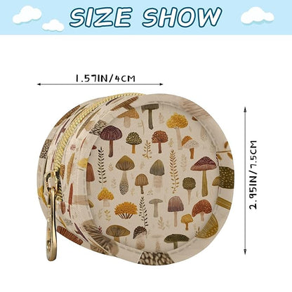 Pacifier Holder with Clip Pacifier Case for Diaper Bag Round Baby Pacifier Pouch Box Bag Portable Vintage Beige Mushrooms and Leaves