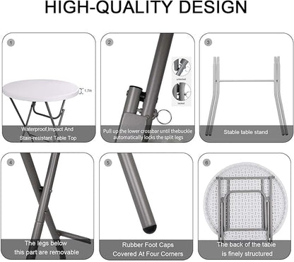 2.63'Bar Height Cocktail Table, All Bistro Folding Bar Height Table for Parties,Coffee Card, Dining,Wedding,Indoor/Outdoor, Locking Legs,White