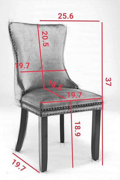 PacknWood Acosure Set of 2 Velvet Upholstered Wing-Back Dining Chair with Backstitching Nailhead Trim,Exquisite Furniture Stool W/Wood Legs,for Kitchen,Sitting Room,Gray