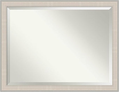 Amanti Art White Bathroom Mirror for Over Sink, 35x45 Cottage White Silver Rectangle Vanity Mirror, X-Large Coastal Wood Frame, Hangs Horizonally and Vertically, Bathroom Wall Decor, Beveled Edge