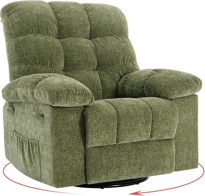 Rocking Recliner Chair,360° Swivel Rocker Chair for Living Room,Upholstered Fabric Glider Nursery Chair with Side Pockets for Small Spaces,Q235 Steel Frame Lazy Boy Recliner Single Sofa(Green)