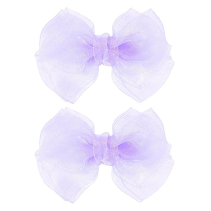 Purple Mesh Ribbon Hair Bows Clips 4" Organza Alligator Barrettes Hairpins for Girls Cute Halloween Costume Mermaid Birthday Dress Decor Accessories Back School Xmas Gift
