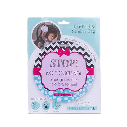 Three Little Tots Two Pack - Pink Zig Zag Stop No Touching Baby Car Seat and Stroller Signs - CPSIA Safety Tested