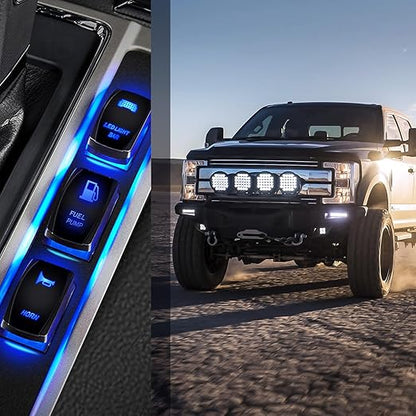 Nilight Fuel Pump Rocker Switch Led Light Bar 5 Pin Laser On Off SPST switches 20A/12V 10A/24V Blue with Jumper Wires Set for Cars Trucks Boats ATVs UTVs RVs