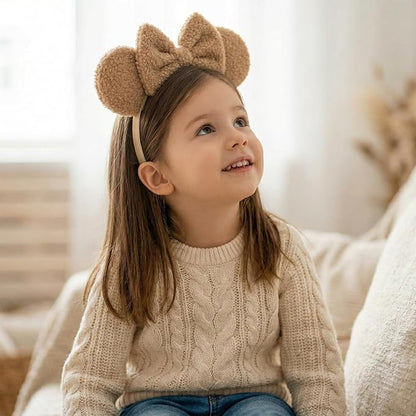 Wool Fleece Mouse Ears Headband, Adjustable Hair Bow Hairband Fluffy Headwear for Infant Toddler Baby Gilrs
