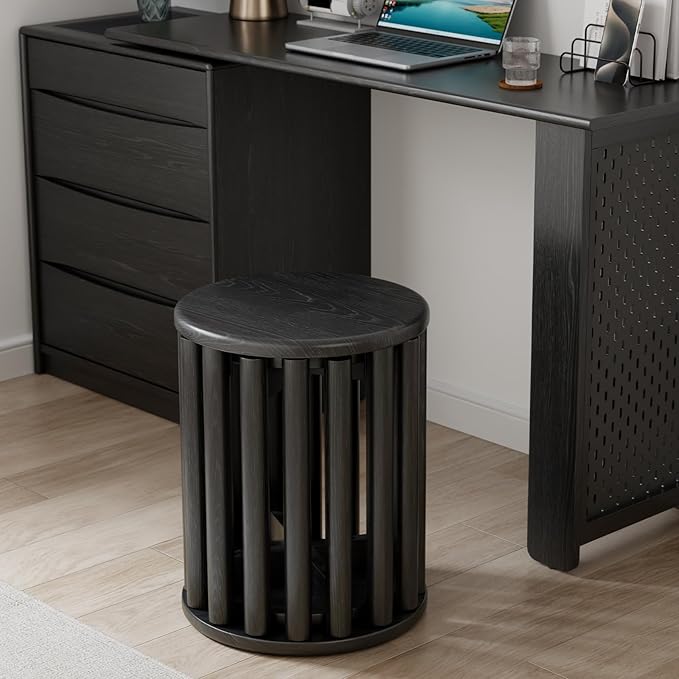 Stackable Stools Set of 4,Wood Stool,18 Inch Stool,Stacking Stools,Nesting Table,Sturdy and Durable,No Installation Required,Top Stackable Round Side Table (Black Barstool)