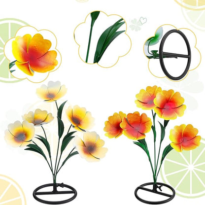2 Pack Metal Flowers for Outdoor, Decorative Garden Stakes Yard Art, Outdoor Spring Garden Stake Summer Decor Bouquet of Poppy Flower Rustic Handcrafted Items for Lawn Porch Fence(Yellow)
