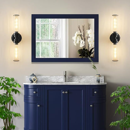 Bathroom Light Fixtures, Black Wall Sconce in Threaded Glass Indoor Vanity Lights, Modern Bathroom Vanity Light Up and Down Sconces Wall Lighting for Bathroom, Living Room - Bulb Not Included
