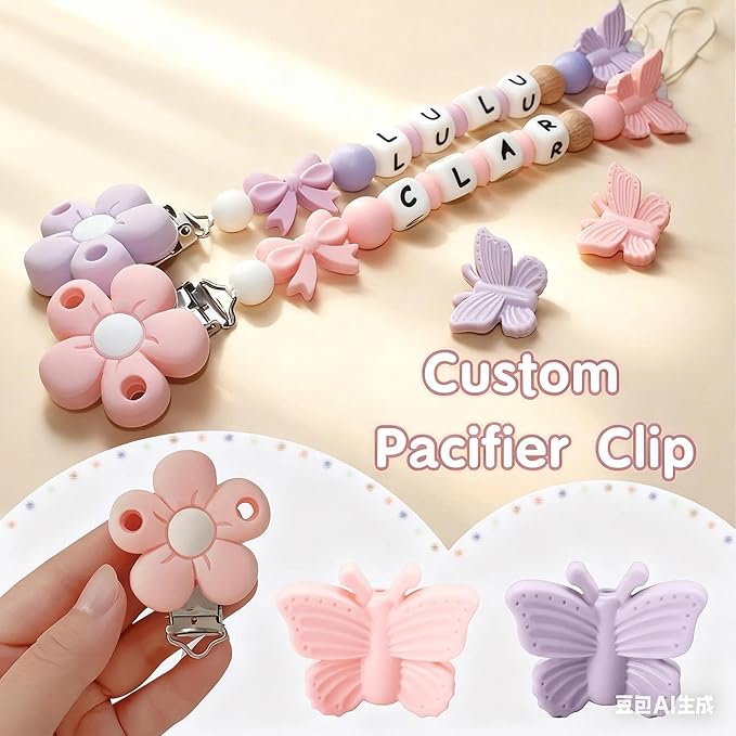 Personalized Baby Pacifier Clip with Name, Customized Name Silicone Holder Clip for Boy Girl