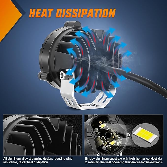 Nilight Motorcycle Driving Lights 2.7 inch White Amber Spot Beam Fog Light LED Pods IP67 Waterproof Auxiliary Offroad Lighting for Motorbike Dirt Bike e-Bike Scooter Snowmobile ATV UTV SUV Truck