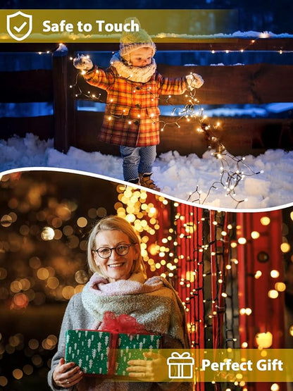2 Pack Total 400 LED Solar Christmas Lights Outdoor, Solar String Lights for Outside with 8 Modes, Waterproof Green Wire Solar Powered Tree Light for Xmas Party Yard Garden Decorations (Warm White)