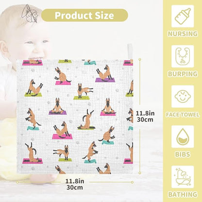 vvfelixl Baby Cotton Washcloths Belgian Malinois Yoga Infants Bath Towel for Unisex Face Towels for Newborn, Natural Baby Wipes Delicate Skin, 11.8 X 11.8 inch, one sizex3