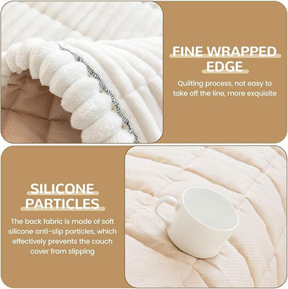 OTOB Sofa Covers for 3 Cushion Couch Washable, Fuzzy Non Slip Pet Friendly Couch Cover Protector Love Seat, All Seasons Soft Plush Furniture Bed Mats Sofa Slipcovers (Cream, 31.5" x 70.9'')
