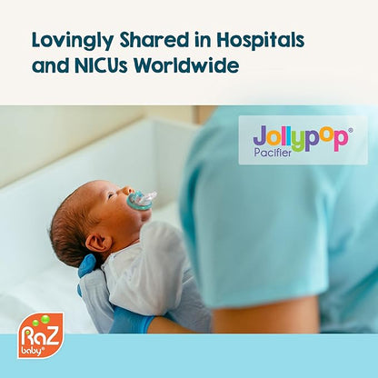 RaZbaby Jollypop Pacifier for Newborns & Up, USA Made, Natural Shaped Orthodontic Binky, Lovingly Shared in NICUs & Hospitals Worldwide, Medical-Grade 100% BPA-Free - 0-3 Months, 10 Pack - Teal