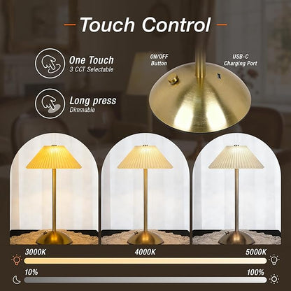 LEDVANCE Sylvania Cordless Lamp, LED Rechargeable Table Lamp with Battery Operated, USB-C, 3 Color Temperatures (3000/4000/5000K), Dimmable, Bedroom, Night Light, Coffee Shop, Brass - 1 Pack (66874)