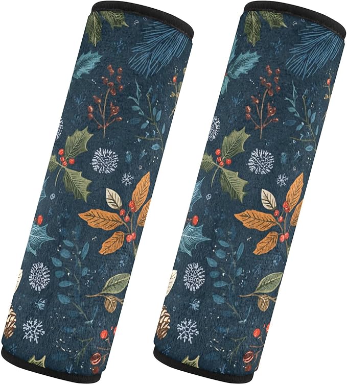 2 Pack Seatbelt Covers Seat Belt Cover Pad for Adults Boys Girls Car Seat Strap Covers Pads Cushion Universal Shoulder Strap Pad Protector for Backpack Camera Bag 10x7.7Inch Vintage Blue Holly Leaves