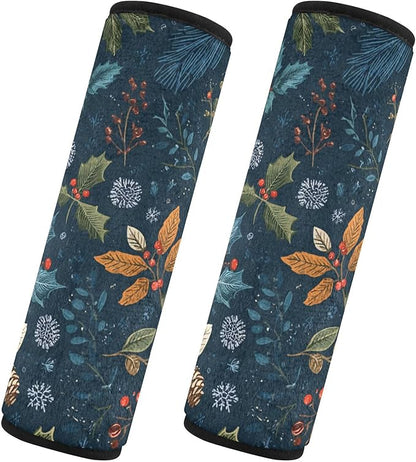 2 Pack Seatbelt Covers Seat Belt Cover Pad for Adults Boys Girls Car Seat Strap Covers Pads Cushion Universal Shoulder Strap Pad Protector for Backpack Camera Bag 10x7.7Inch Vintage Blue Holly Leaves