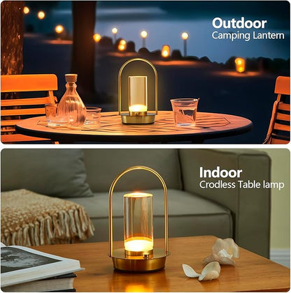Cordless Table Lamp, 3-Color & Stepless Dimming with Touch Control, Portable Rechargeable for Outdoor Indoor Use, Water-Resistant Desk Light for Bedroom Living Room Patio (Gold)