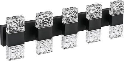 MELUCEE 30.3 in LED Bathroom Lighting Fixtures Over Mirror LED Vanity Light Black Modern Bathroom Light Bar 40W Crystal Wall Light Fixtures, 3000K Warm Lighting, Built-in Led Chips