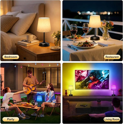 Wowag Small Cordless Table Lamp Rechargeable,5000mAh Battery Operated Desk Lamp,3 Colors & 7 RGB Stepless Dimmable,Touch Ambient Light for Bedside,Bedroom,Dining Room,Living Room,Black,FlaxenShade