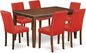 East West Furniture DUAB7-MAH-72 7 Piece Dining Set Consist of a Rectangle Dining Room Table and 6 Firebrick Red Faux Leather Upholstered Parson Chairs, 36x60 Inch, Mahogany