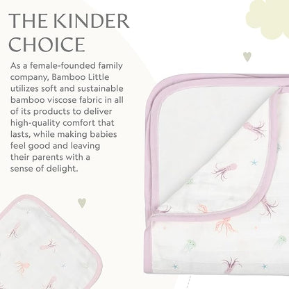 Bamboo Viscose Baby Hooded Towel & Washcloth Set for Babies and Toddlers, Soft & Absorbent, 70% Viscose from Bamboo, 30% Cotton Muslin - Imported (Octopus)