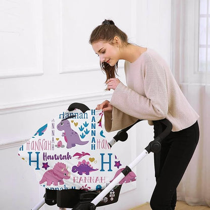 Custom Car Seat Covers for Babies - Purple Dinosaur Print Breathable Baby Car Seat Cover for Girls Boys, Kick-Proof Newborn Carrier Canopy Stretchy Stroller Cover for 4 Seasons(27"x29")