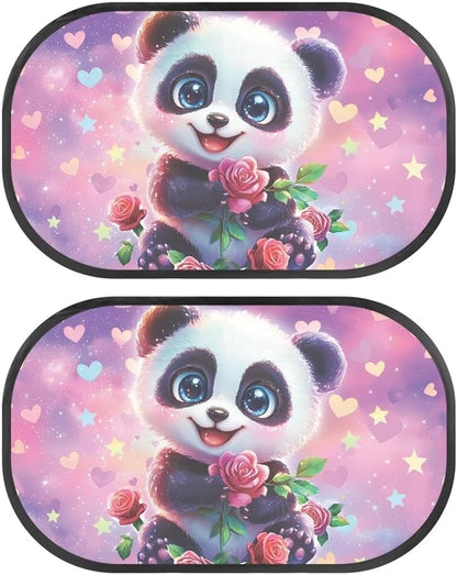 Bulopur 2 PCS Panda Rose Flower Car Windshield Sun Shade for Side Window UV Protection Breathable Easy to Install Mesh Car Window Covers Mesh Window Shades for Baby Universal Fit