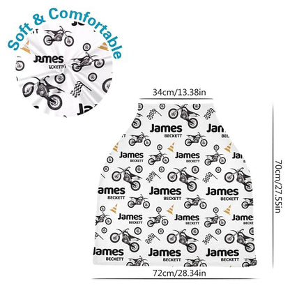 Personalized Baby Car Seat Cover for Boys Girls, Custom Dirt Bike Nursing Covers for Breastfeeding with Name, Infant Stroller Cover, Baby Carseat Canopy for Newborn, Multiuse Car Seat Canopies