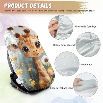 XYZCANDO Deer Print Carseat Cover for Baby Girl Cute Summer Carseat Cover Protect from Sun/Hot Days Waterproof Baby Car Seating Sun Shade Cover for Most Vehicle Gift for Birthday