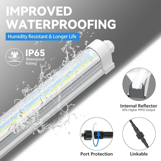 JESLED 4FT Waterproof Grow Lights for Indoor Plants, Sunlight Full Spectrum 5000K LED for Seed Starting, Seedling & Vegetables, 288W(6 X 48W,1800W Equiv), Linkable Grow Light Strip with Switch, 6P