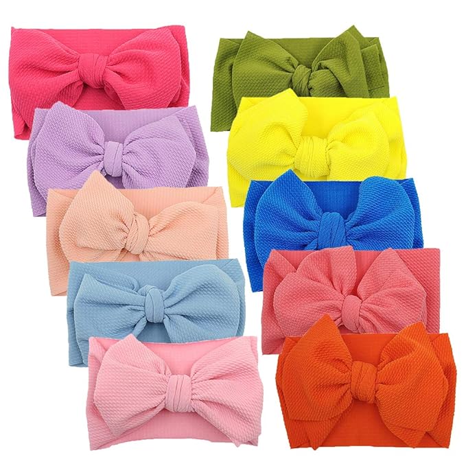 KIDOCHEESE Big Bows Headbands with Elastics Nylon Oversized Head Wraps and Large Hair Accessories for Newborns, Infants, Toddlers, and Kids