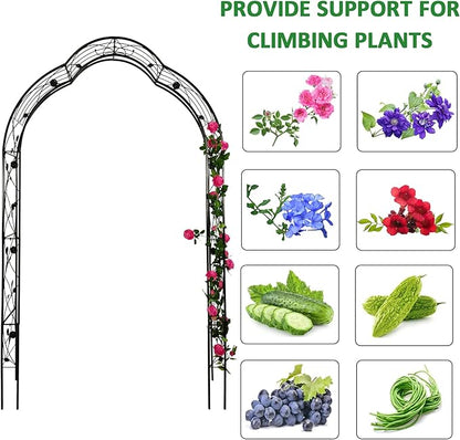Metal Garden Arch 98.4" H Garden Arbor Trellis for Outdoor Climbing Plants Support Rose Lawn Tall Large Scale Event Arch(L, Black)