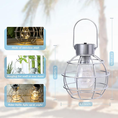 MUMTOP 2 Pack Solar Lanterns Outdoor Lights, Metal Solar Outdoor Lantern Waterproof Decorative Hanging Light for Yard Lawn Porch Garden Patio Pathway Decor, Grey