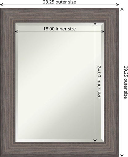 Amanti Art Grey Wall Mirror 29x23 Country Barnwood Rectangle Bathroom Mirror for Wall Decor Living Room, Medium Rustic Farmhouse Wood Frame, Hangs Horizonally and Vertically, Bathroom Decor, Beveled