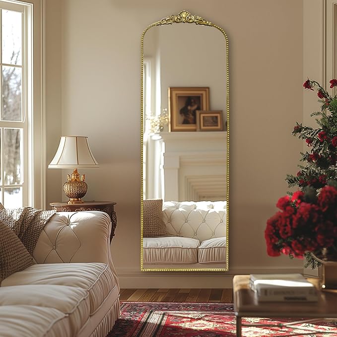 G-LEAF Vintage Full Mirror 22"X65", Victorian Antique Baroque Mirror with Brush Gold Ornate Metal Frame for Fireplace Entryway Living Room Hallway Bathroom