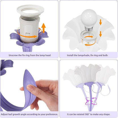 Flower Desk Lamp, LED Reading Light Flower Table Lamp, 3 Colors Flower Lamp for Girls Bedroom, Adjustable Flexible Nightstand Lamps, Bedside Table Lamp for Bedroom, Living Room, Home Decor (Purple)