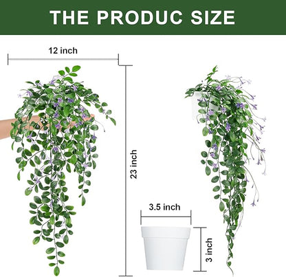 Artificial Hanging Plants, 2Pcs Fake Ivy Vine Artificial Ivy Leaves with Purple Flowers for Wedding Wall House Room Patio Indoor Outdoor Home Office Decor Purple